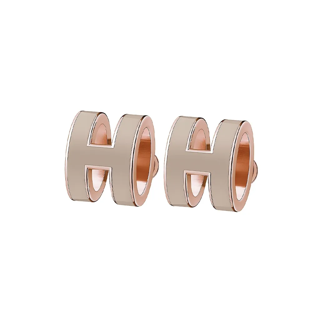 HERMES Enamel Earrings Women's Ice Brown, With Rose Gold Accents