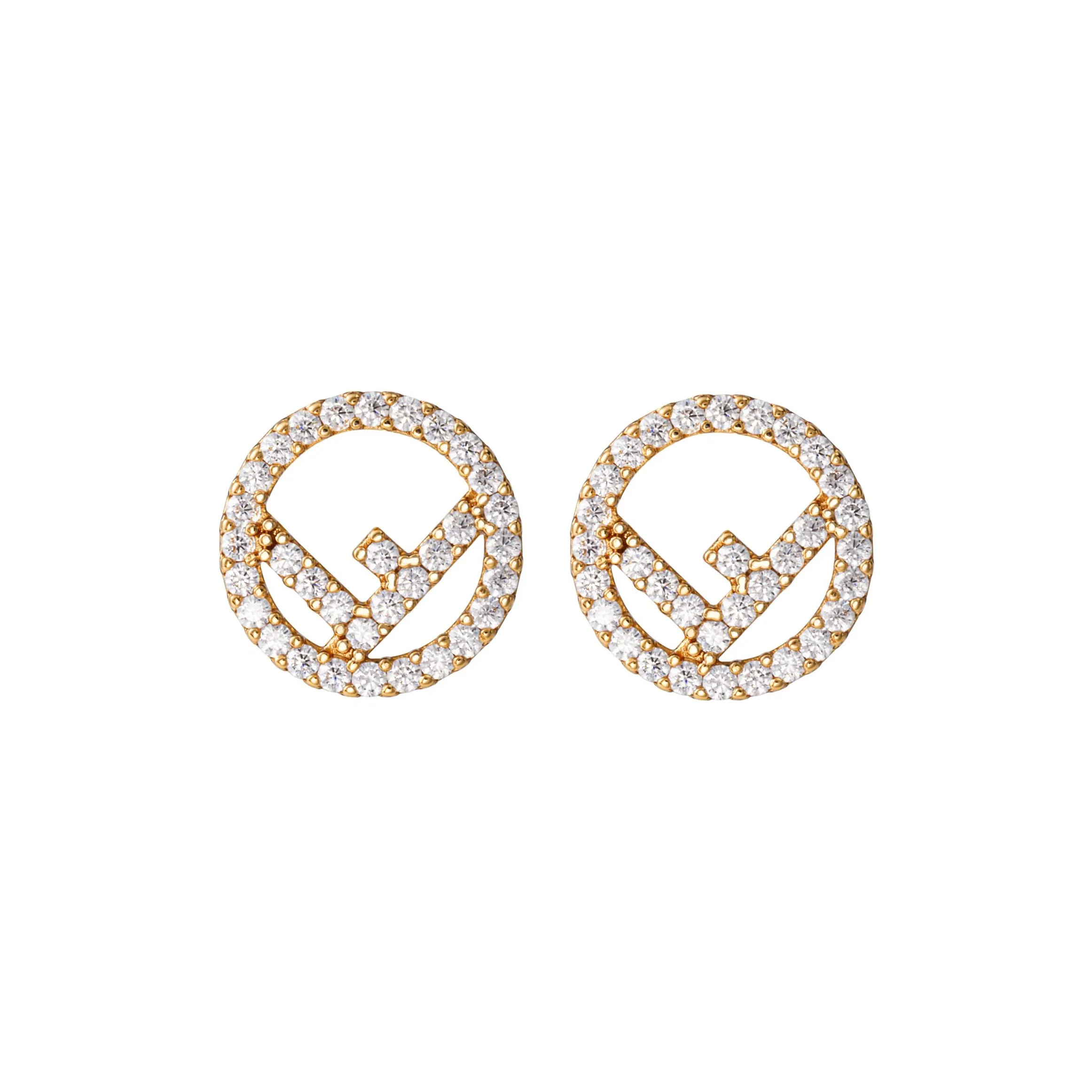 FENDI Synthetic Cubic Zirconia Earrings Women's Gold