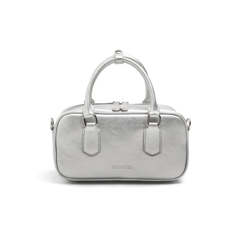MZ HOUGE PU Boston Bag, One Shoulder Handbag Regular Women's Silver