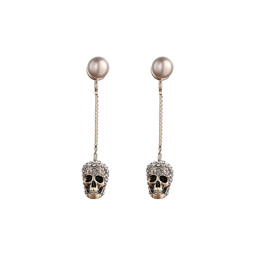 Alexander McQueen Pave Skull Chain Earrings