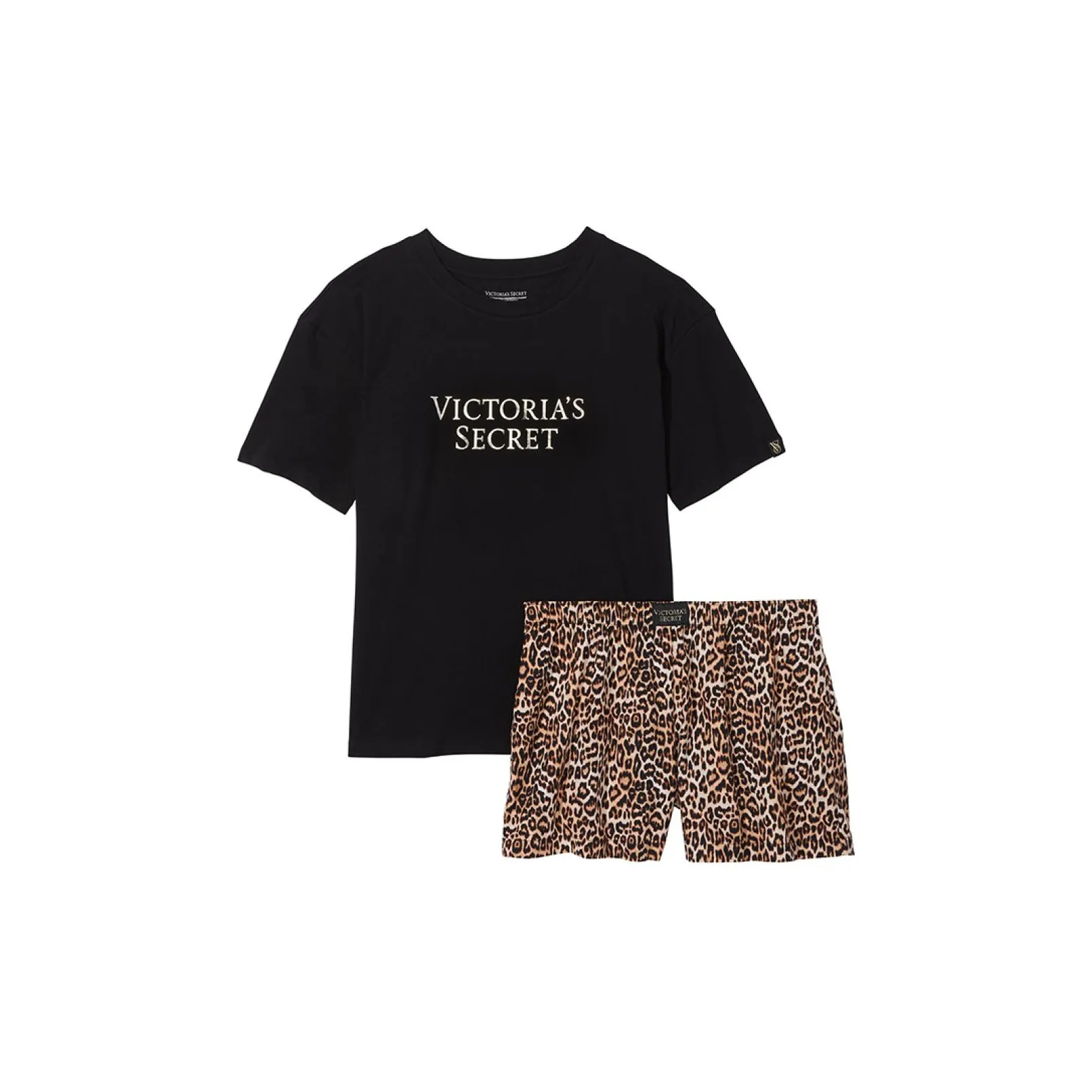 Victoria's Secret Cotton Short Tee Jama Set/Leopard Pajama Set Women's Black Animal Prints