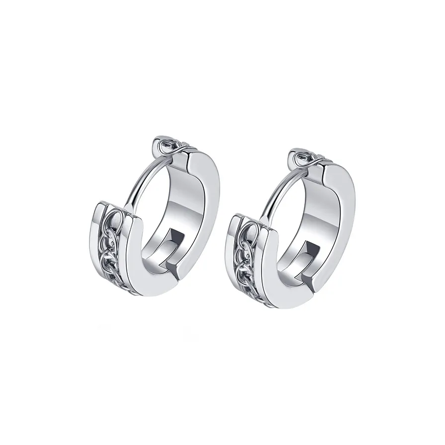 FOREVER MELODY Серьги из титанового стального сплава Мужские Черные Серебряные