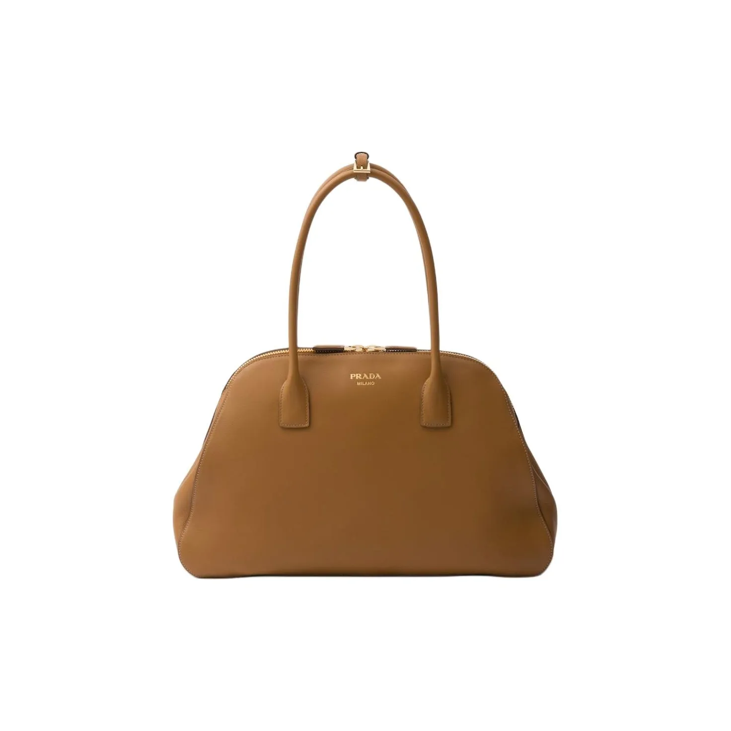 PRADA Leather Handbag Medium Size Women's Caramel Brown