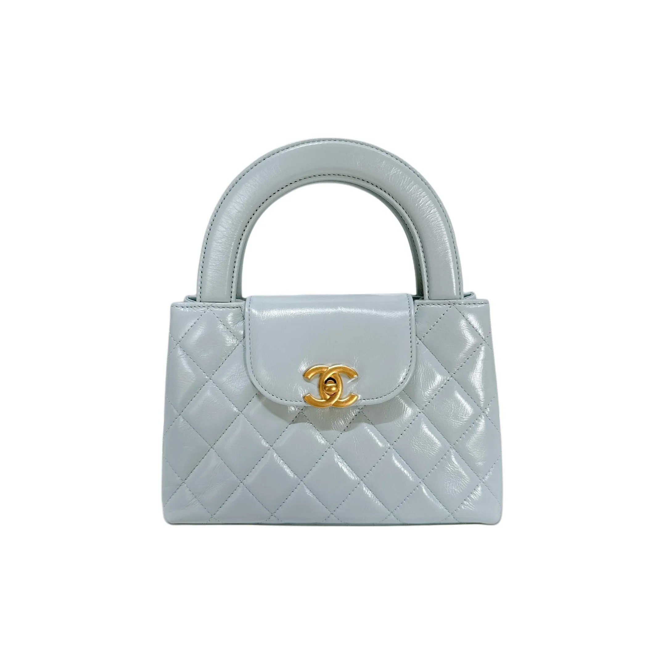 CHANEL Shiny Calfskin Crossbody One Shoulder Handbag Mini Women's Light Blue