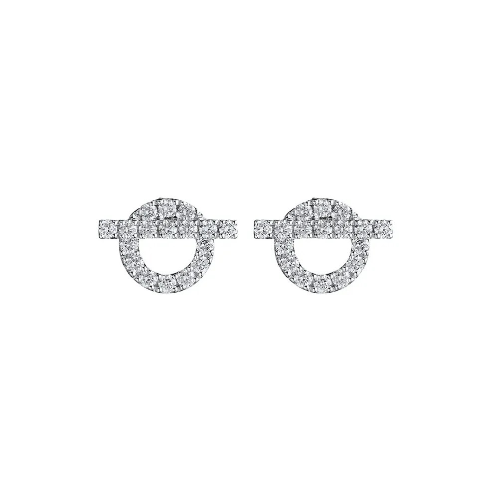 HERMES White Gold Set With Diamonds Earrings Women's