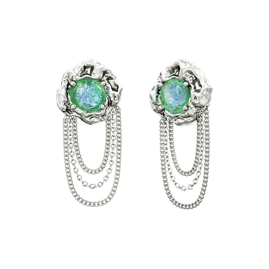 OINICIO Зеленый Цветная глазурь Жидкость Цепочка Серьги-кольца Унисекс