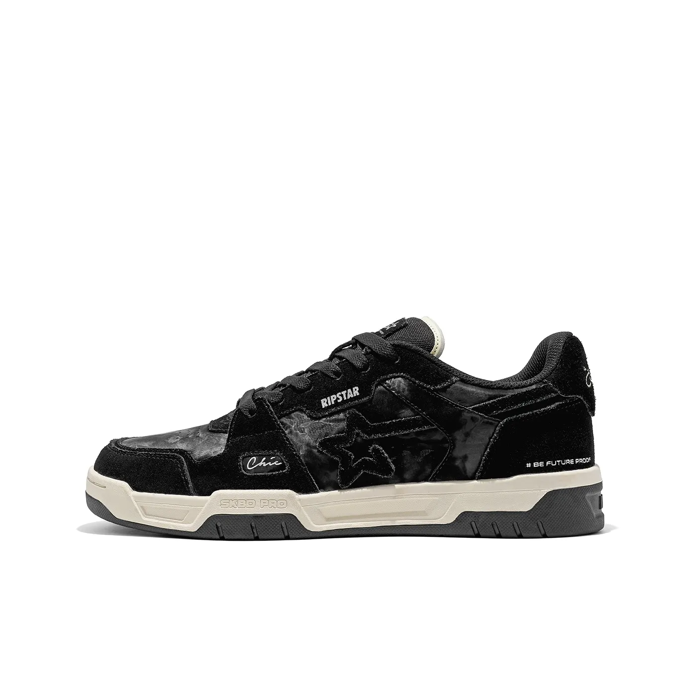 RIPSTAR SKBD Chic Metallic Black Slip Resistant Shock Absorbers Low Top Sports Skateboard Shoes Unisex Metallic Black