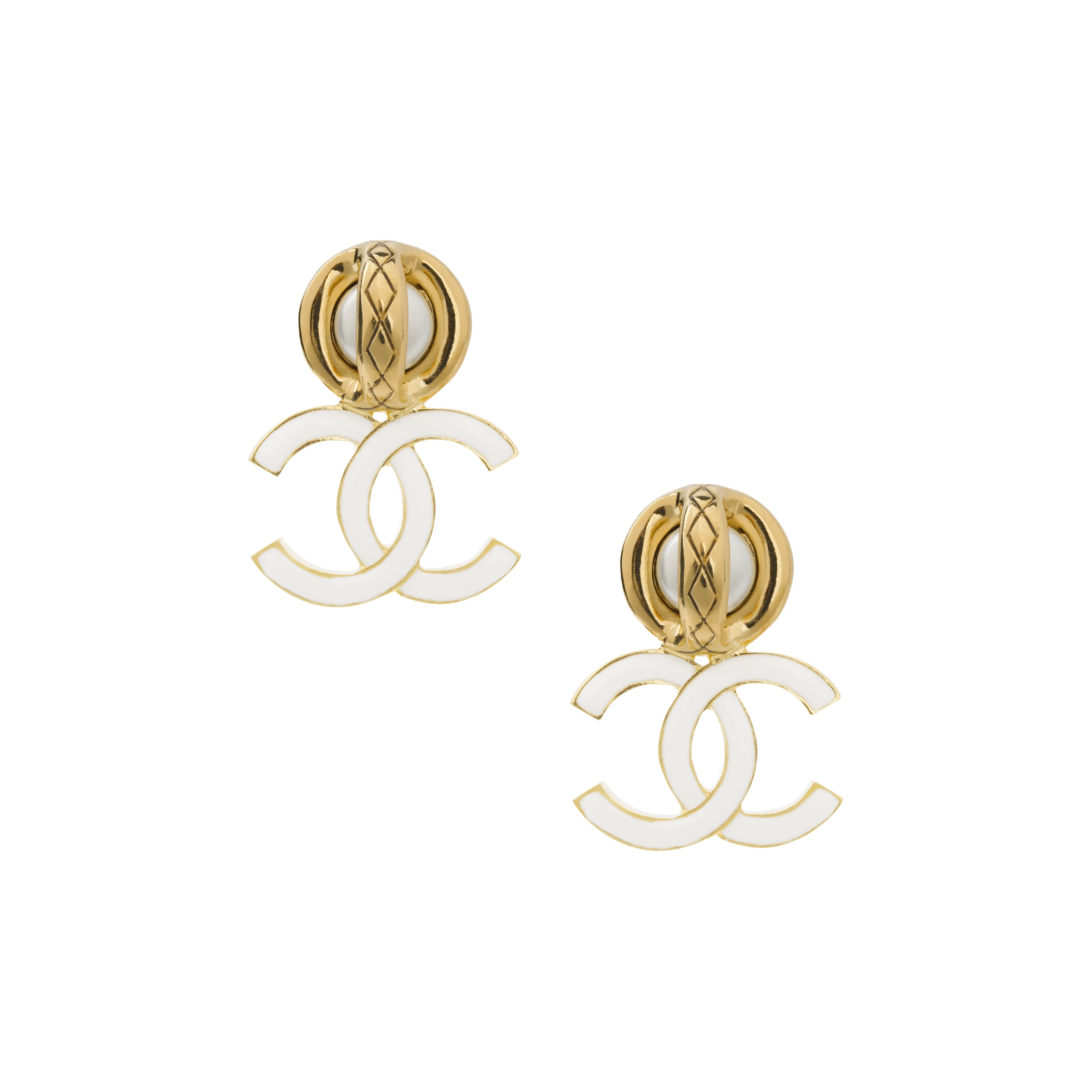 CHANEL Earrings Women's White/Gold