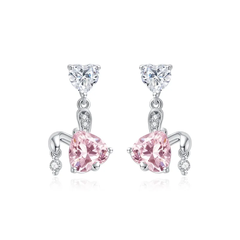 FANCI S925 Silver Set With Gemstones Earrings Women's White Pink