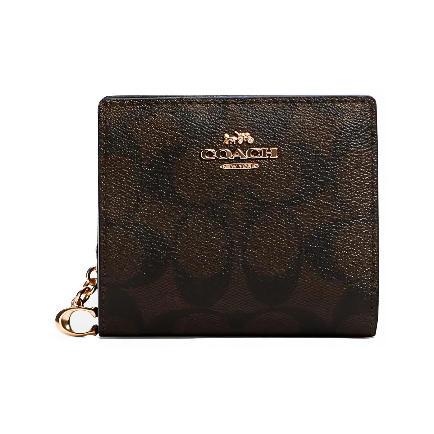 COACH Snap Wallet Canvas With Leather Wallet Women's Dark Brown Monogram