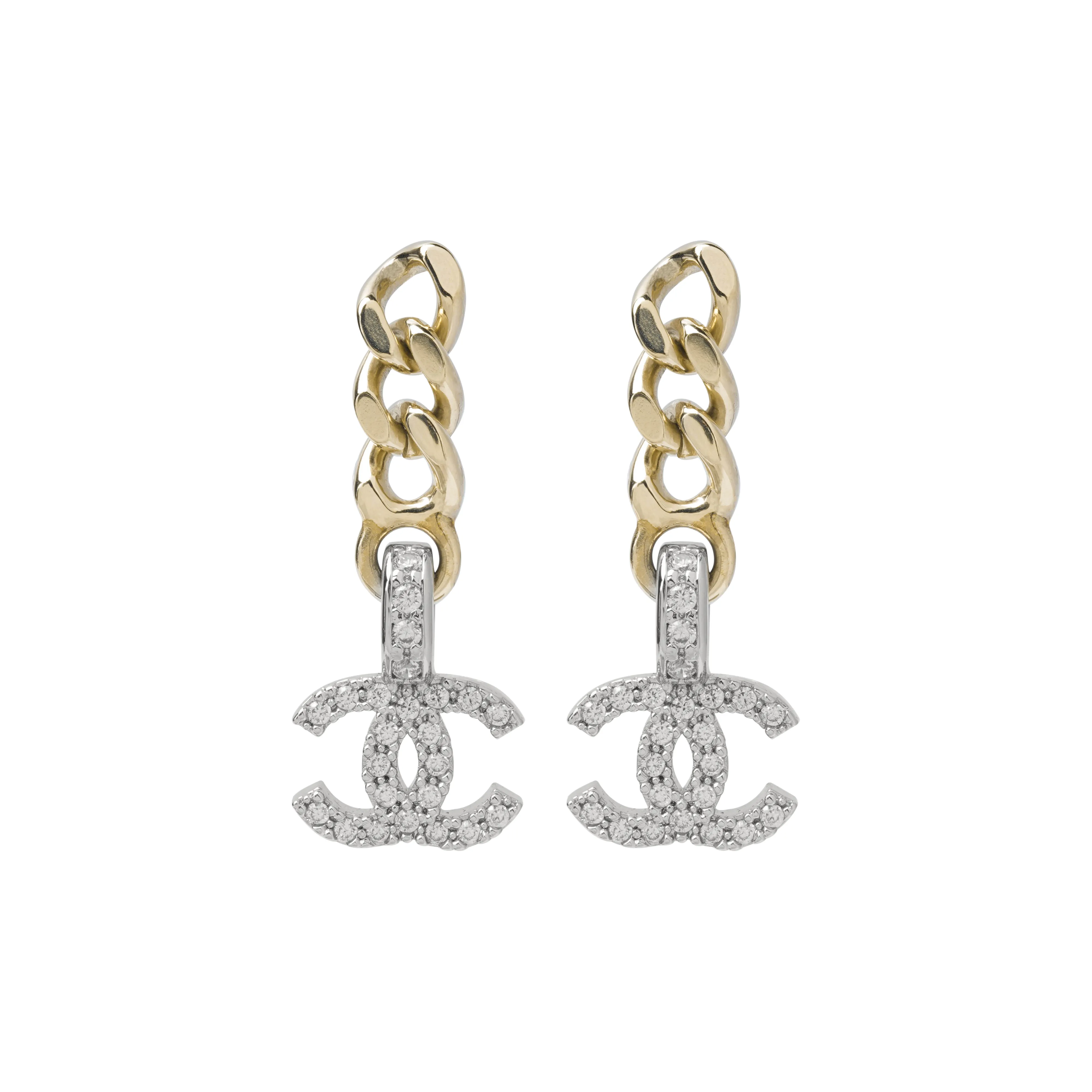 CHANEL Metal Rhinestone Earrings Women's