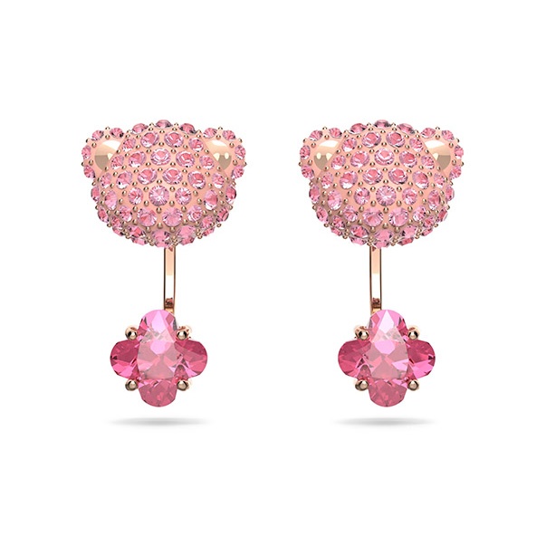 Teddy earring jackets, Bear, Pink, Rose gold-tone plated
