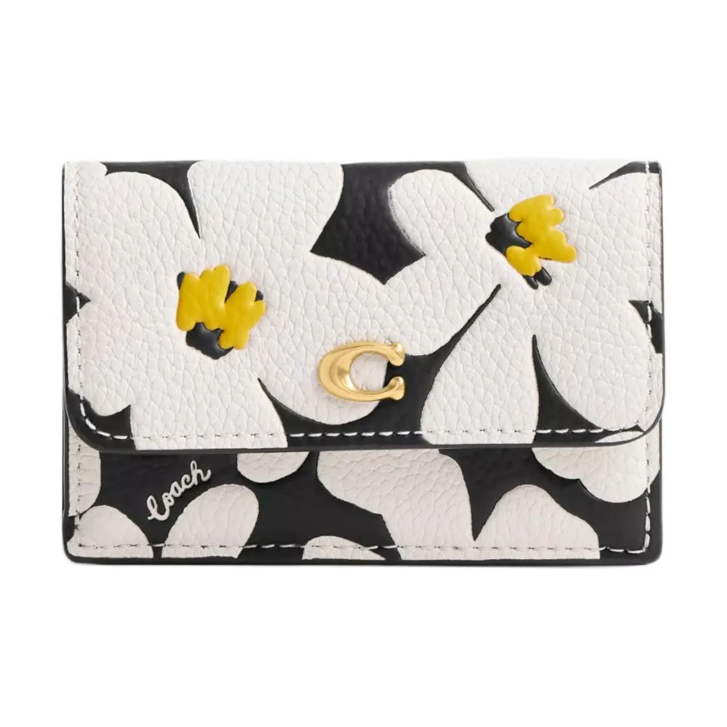 COACH Трехсекционный кошелек Полированная галька Кожа Кошелек Мини Женский Латунь