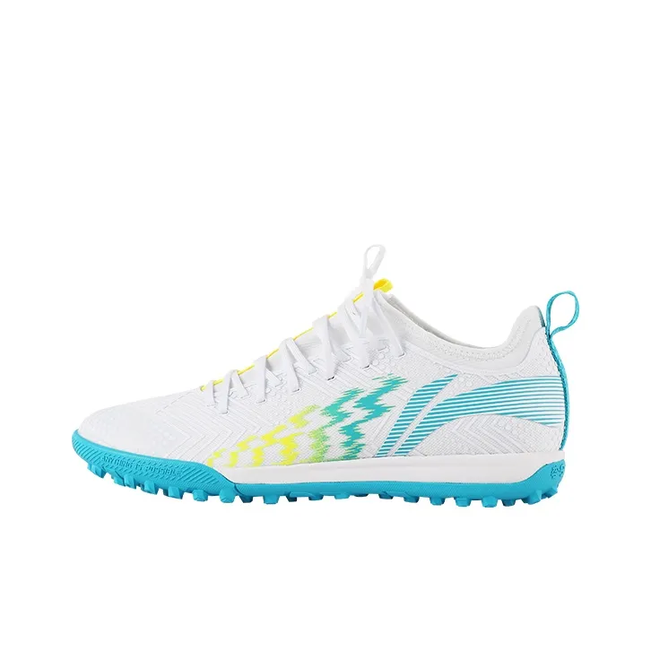 LiNing TF Rubber Broken Studs Cushioning, Slip Resistant, And Abrasion Resistant Soccer Shoes Men's White Blue