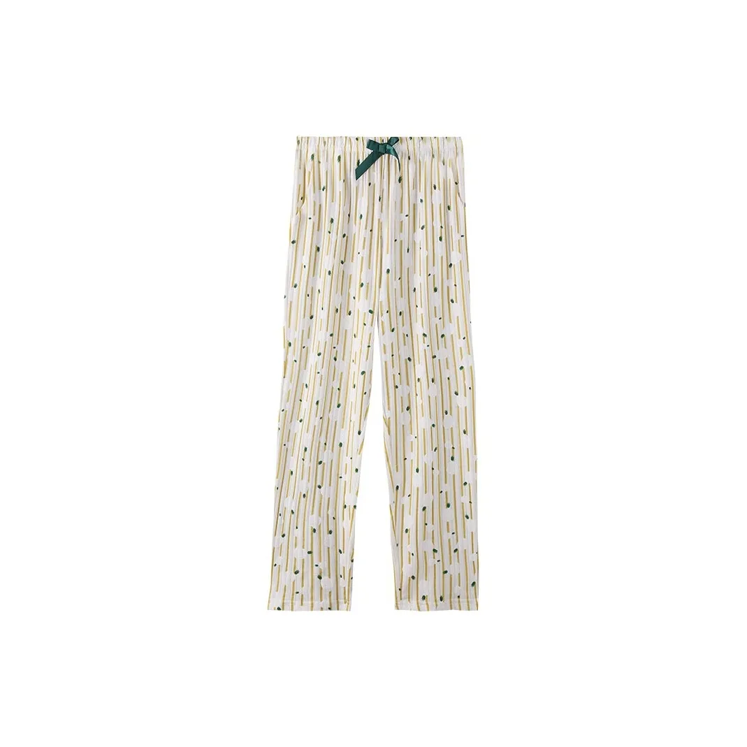 FENTENG Пижамные штаны женские светло-желтые в полоску