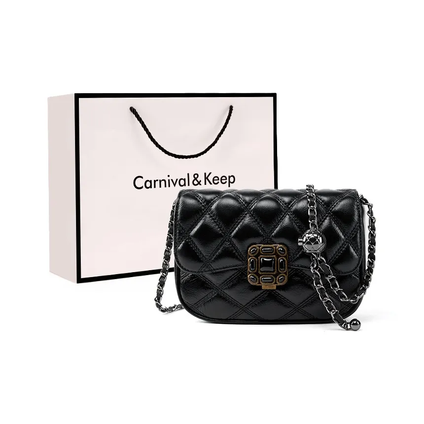 Carnival Keep Коровья кожа Маленькая квадратная сумка Сумка на плечо Стандартная Женская Черная Гаванская