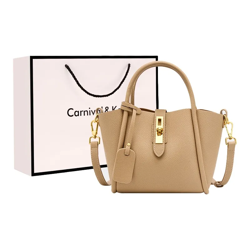 Carnival Keep Коровья кожа Ведрообразная сумка через плечо обычная женская молочно-чайный черный коричневый