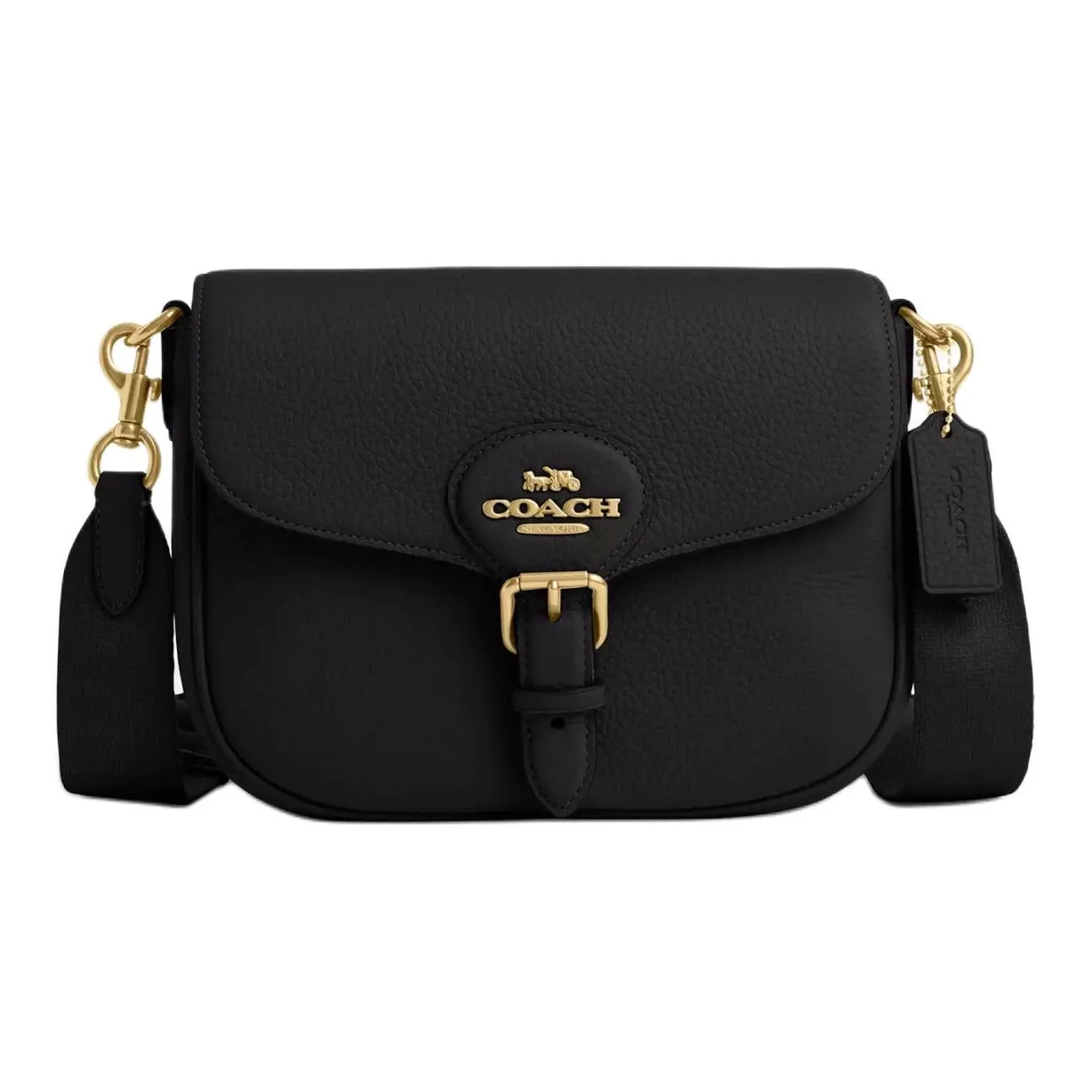 COACH Amelia Soft Pebbled Leather Saddle Bag, Shoulder Bag, Crossbody Bag Medium Size Women's Black