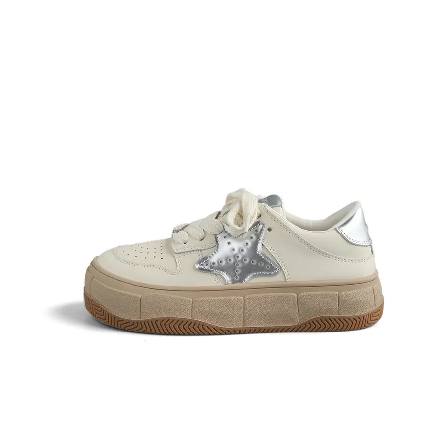 DOLIN COLLECTION White Sneakers Slip Resistant Abrasion Resistant Low top Skateboard Shoes Women's