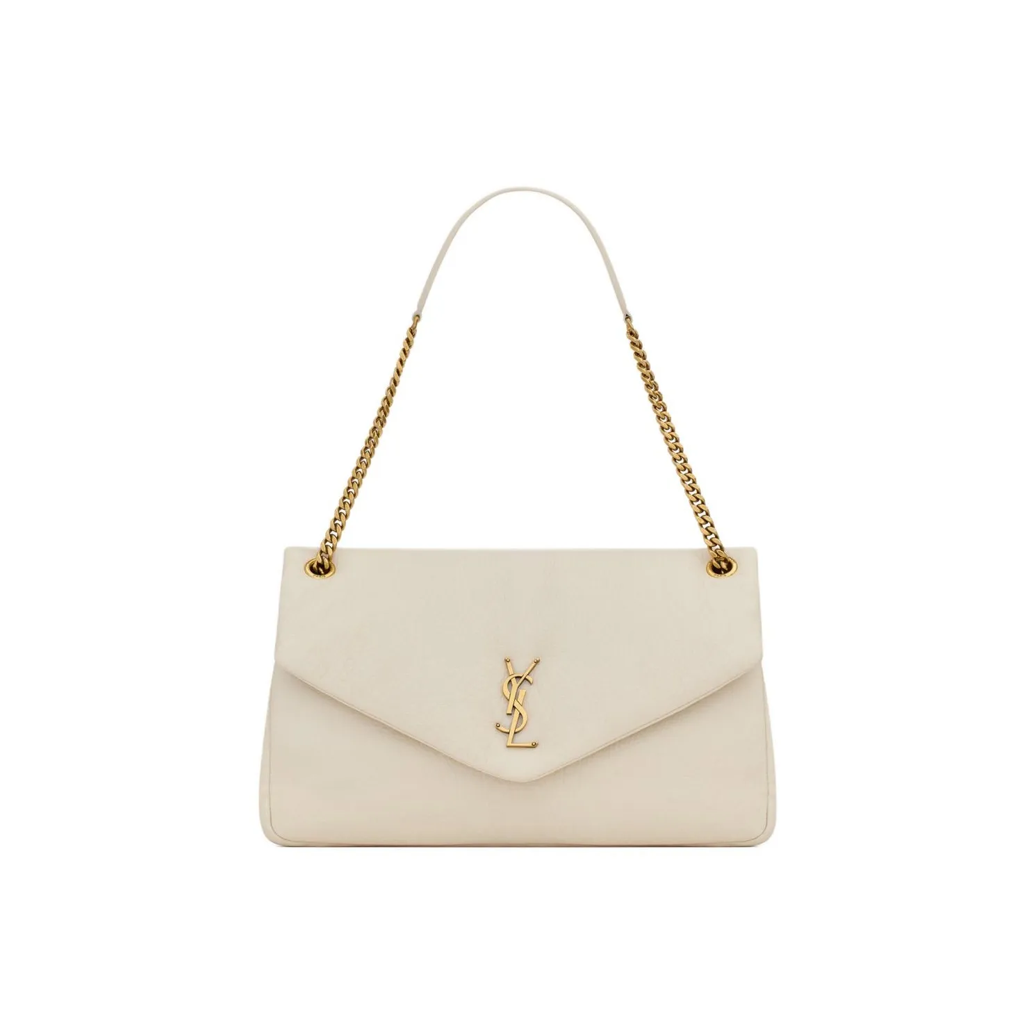 SAINT LAURENT Grain Lambskin Envelope Bag, Handbag, Shoulder Bag Large Size Women's Vintage White