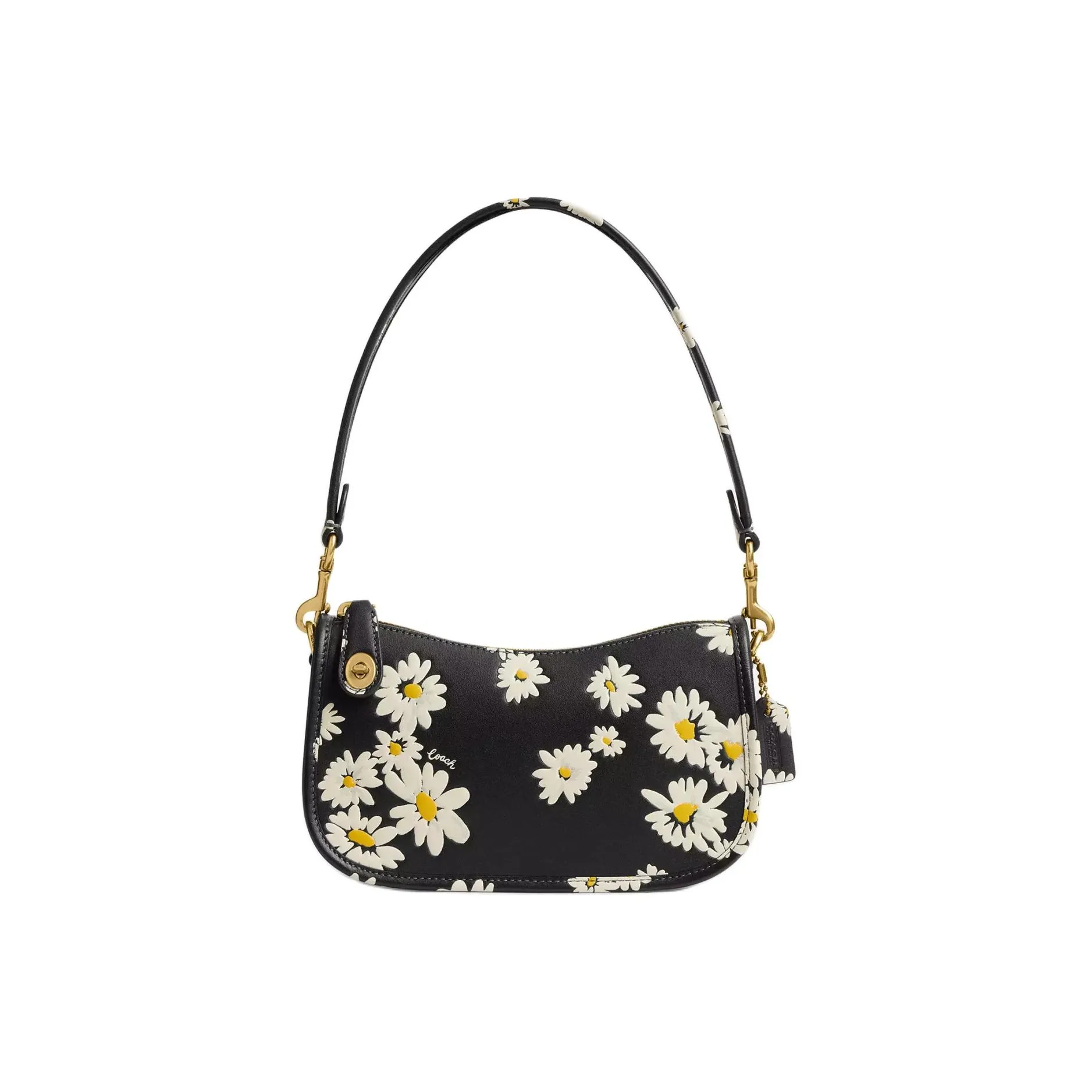 COACH Swinger Перчаточная дубленая кожа Сумка Сумка через плечо Маленькая Женская Черная Многоцветная