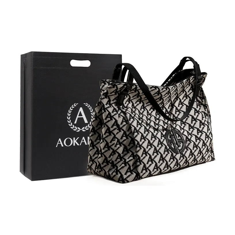 AOKANG Ткань Тоут Сумка Сумка для покупок Сумка Подмышечная Сумка на плечо Сумка Mom Большая Женская Хепберн-черная