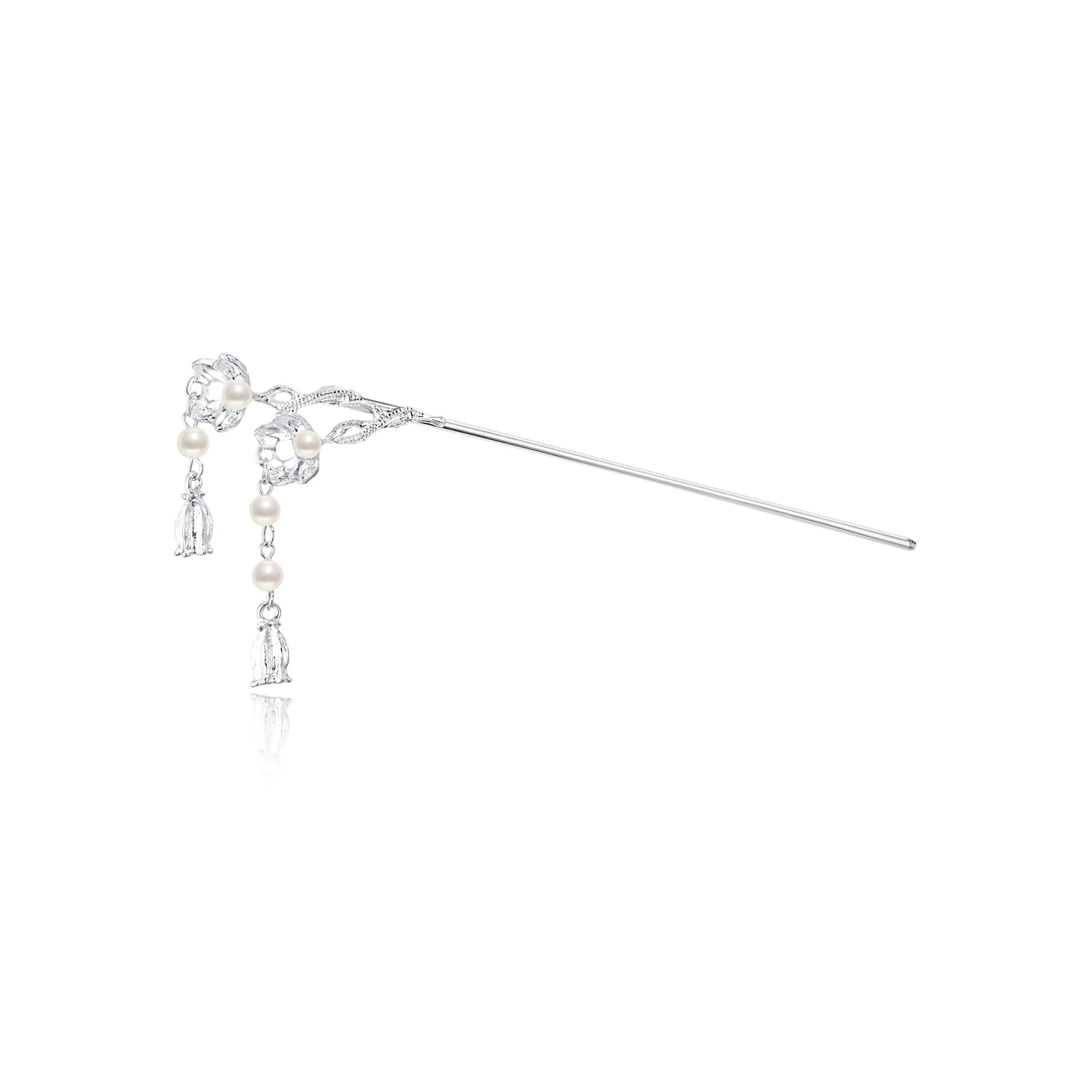 Jodie＆Kevin Alloy Искусственный жемчуг Шпильки для волос Twin Lotus Цветочный дизайн Шпилька для волос Серебряный Женские