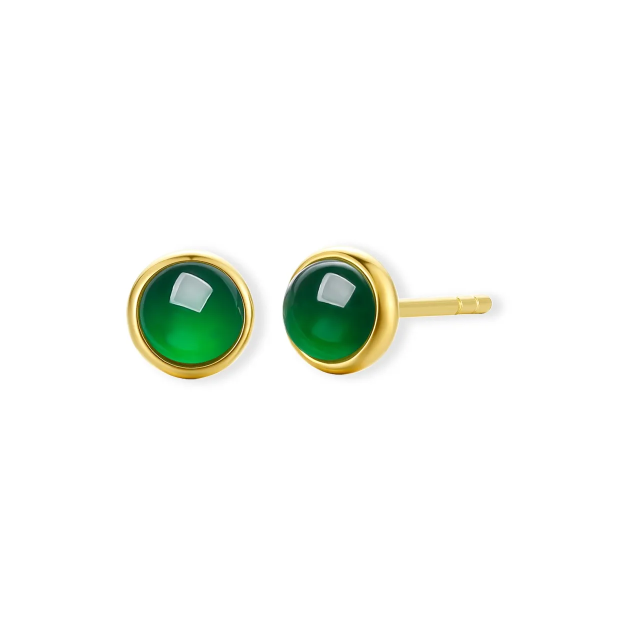Muyan S999 Fine Silver Crown Round Zircon Stud Earring Mens Ice Glutinous 18K Gold Green Jadeite Stud Earring Unisex