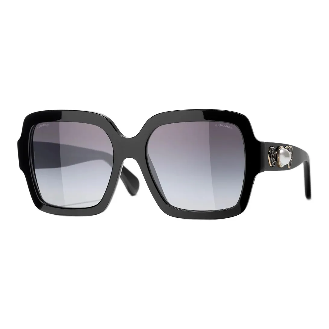 CHANEL Square Plate Frame Square Sunglasses Women's Black