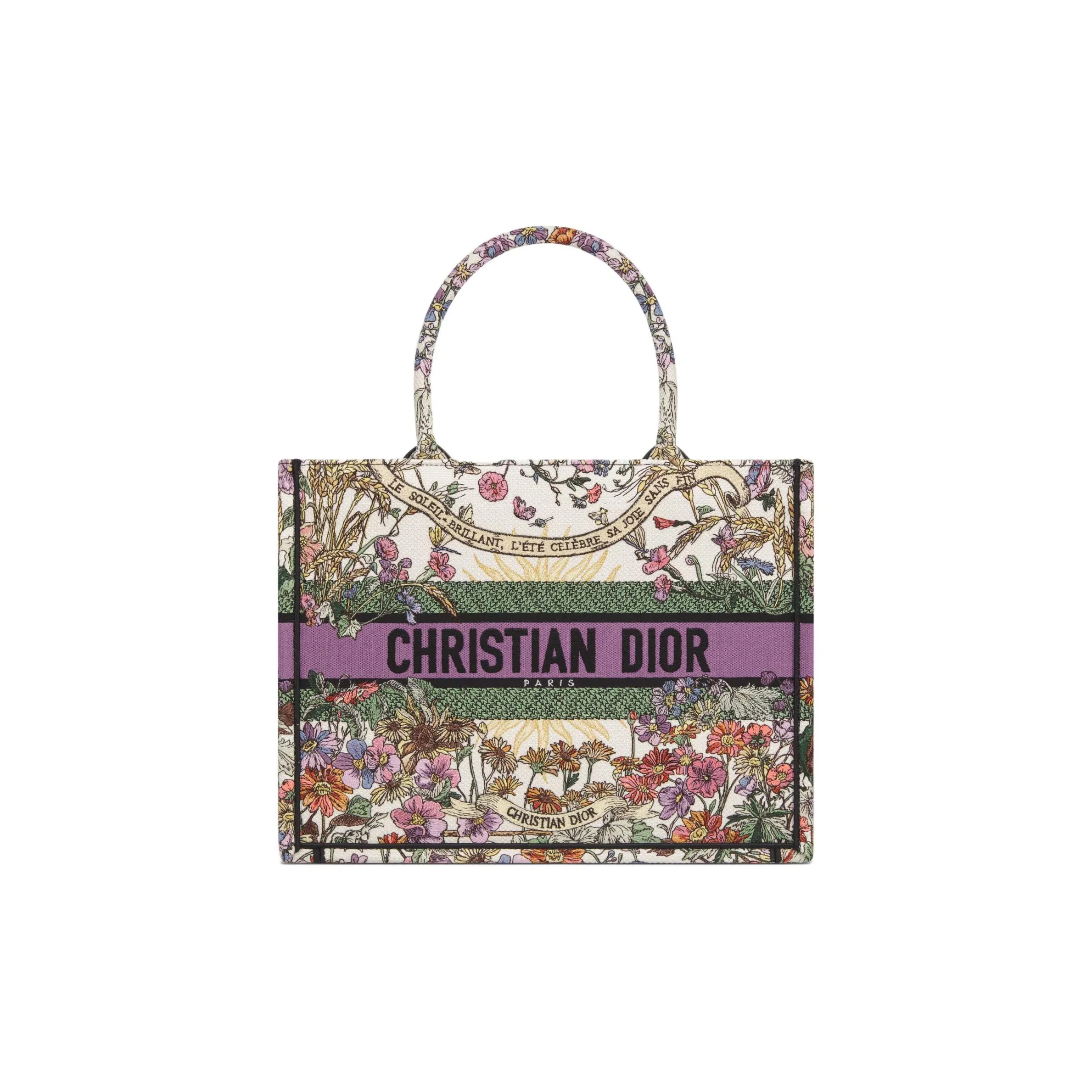 DIOR Embroidery Tote Bag, Shopping Bag, Handbag Medium Size Women's Beige & Multicolor