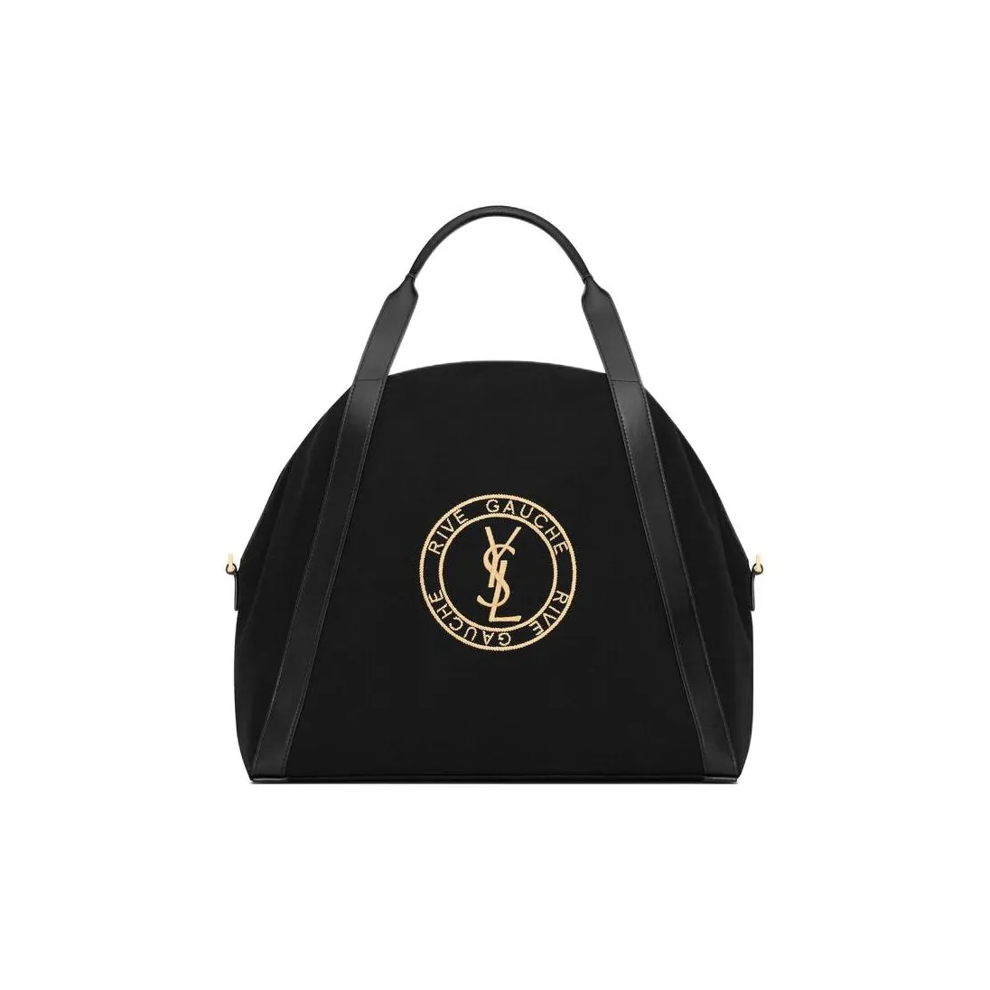 SAINT LAURENT Rive Gauche Cotton Fabric With Calfskin Bowling Bag, Shoulder Bag, Crossbody Bag, Handbag Men's Black