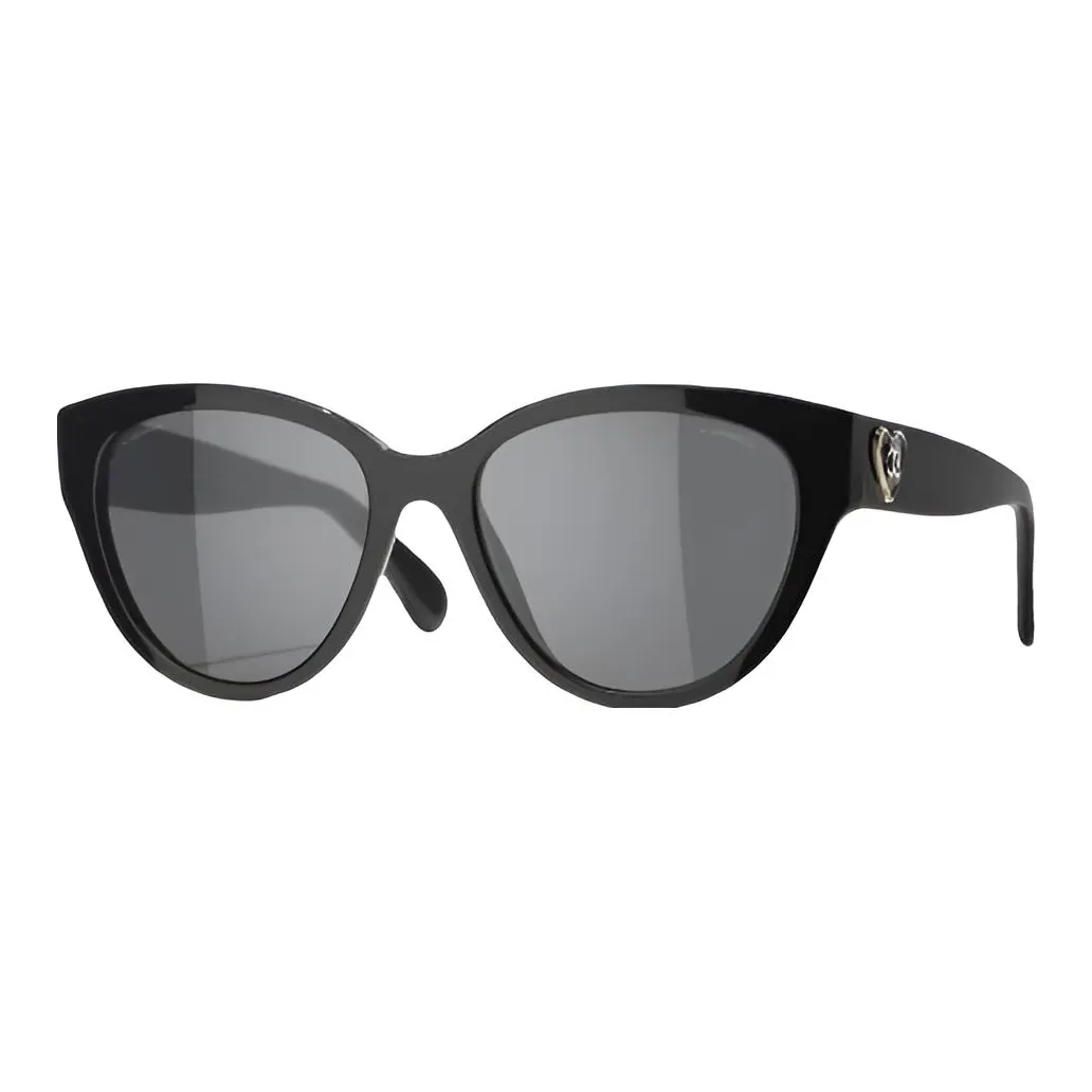 CHANEL Plate Frame Cat Eye Sunglasses Women's Black