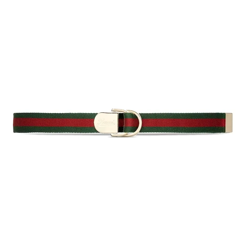 GUCCI Webbing Pattern Belt Women's Green Width 2.5CM