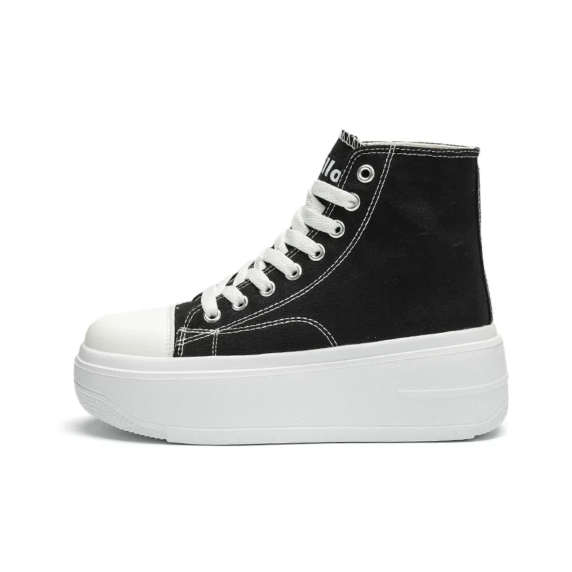 Nrillo Anti Slip And Wear Resistant Height Increasing Mid Top Canvas Shoes Unisex Black White