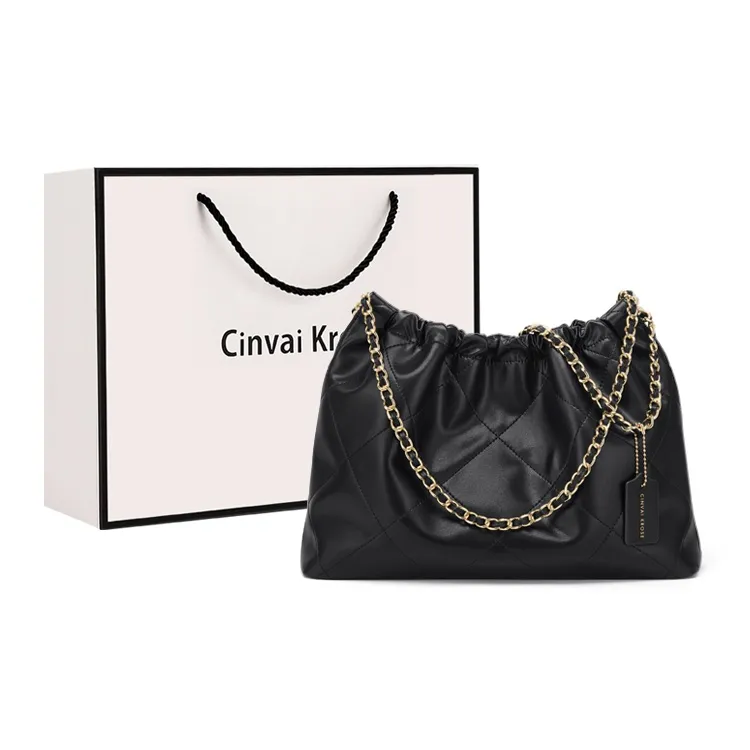 CinvaiKrose Synthetic Leather Underarm Tote Shoulder Bag Trash Bag Hobo Bag Medium Size Women's Black/Ecru