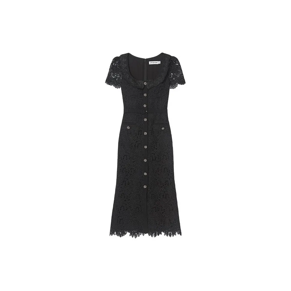 Self-portrait Floral-macramé Belted Midi Dress