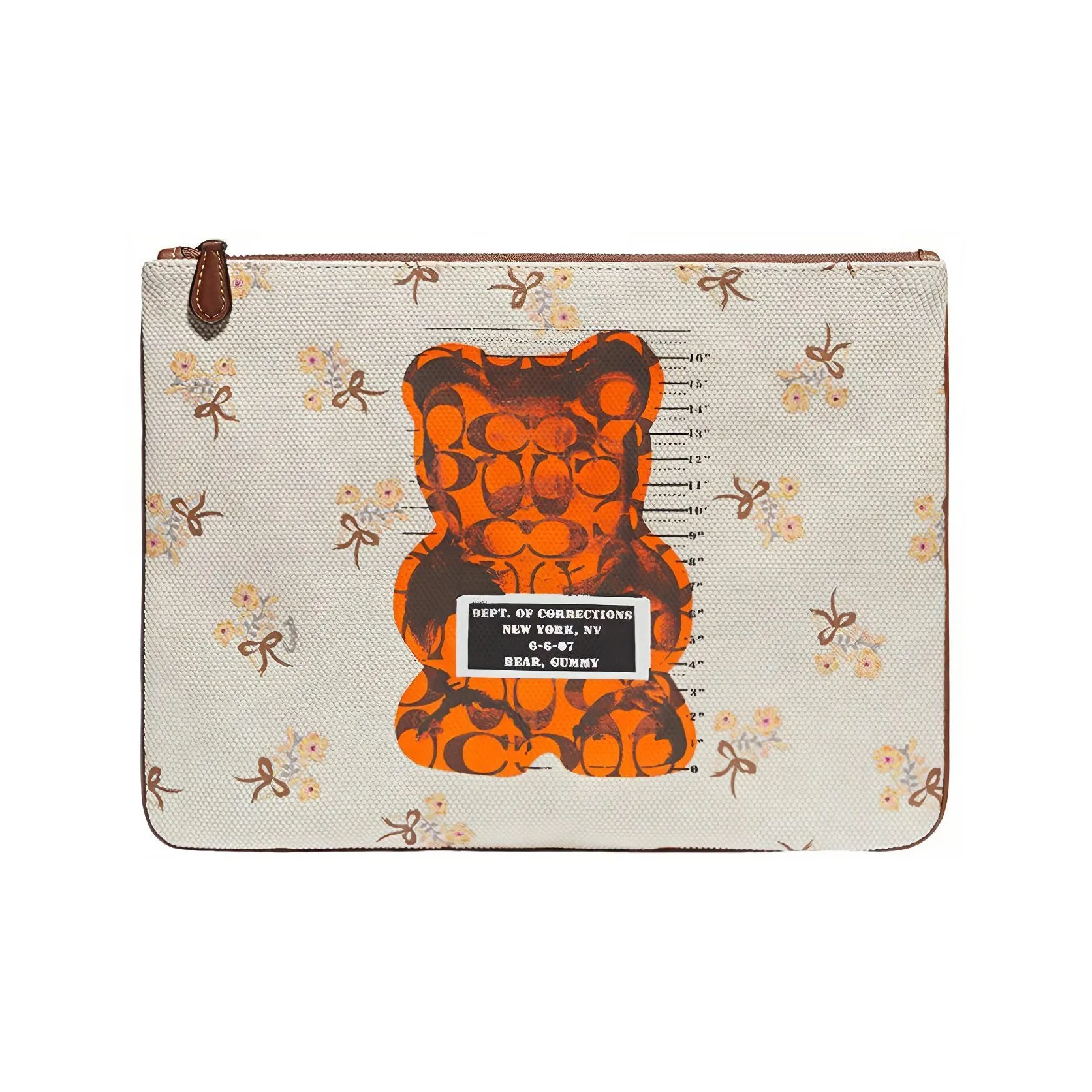 COACH X Vandal Gummy Bear Collaboration Wristlet Pebbled Leather Document Bag Clutch Tubas Women's Beige Orange
