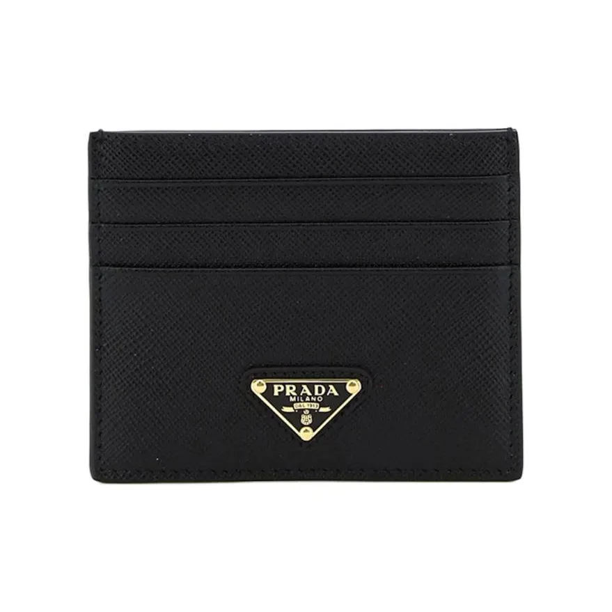 PRADA Saffiano Leather Card Holder Trumpets Women's Black