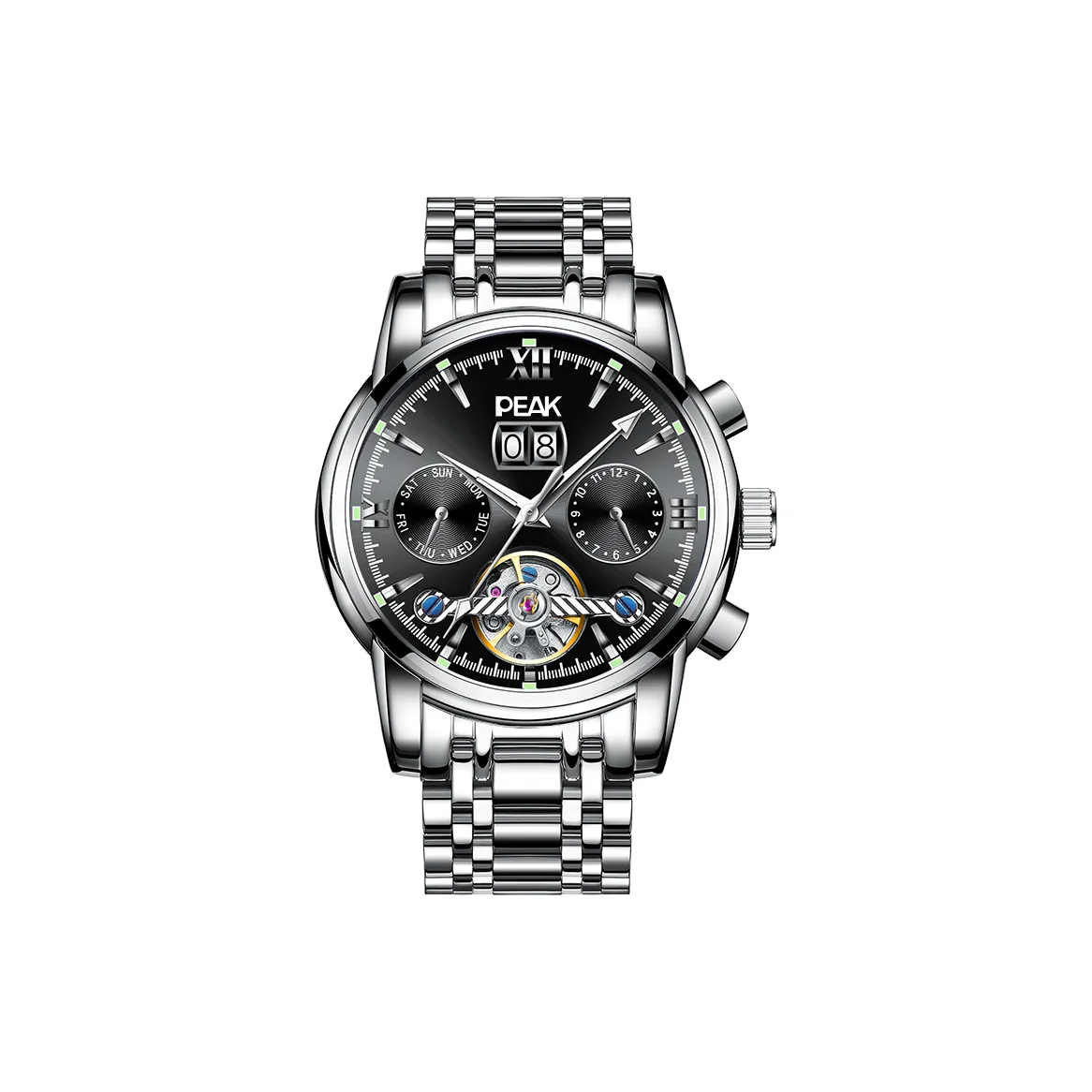 PEAK Wing Collection Mechanical Movement Stainless Steel Watchband Watch Men's Watches Black Dial