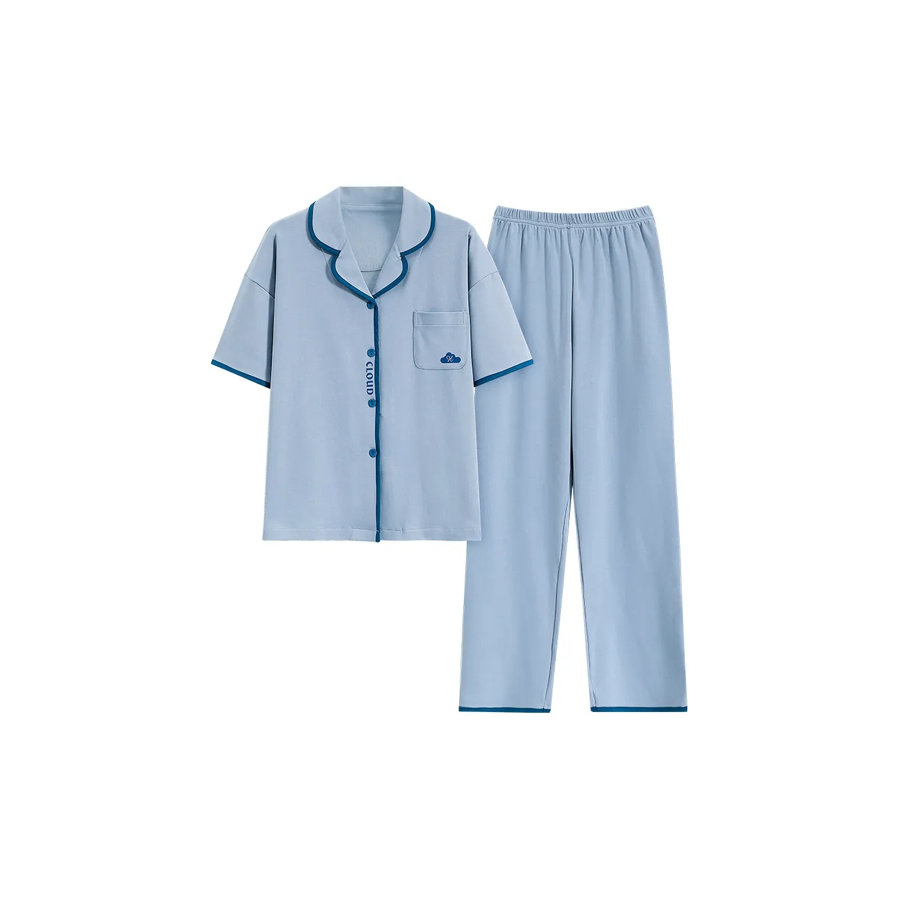 CAIHENGTONG Cardigan Short Sleeved Shirt And Pants Soft Skin Friendly Loungewear Pajama Set Unisex