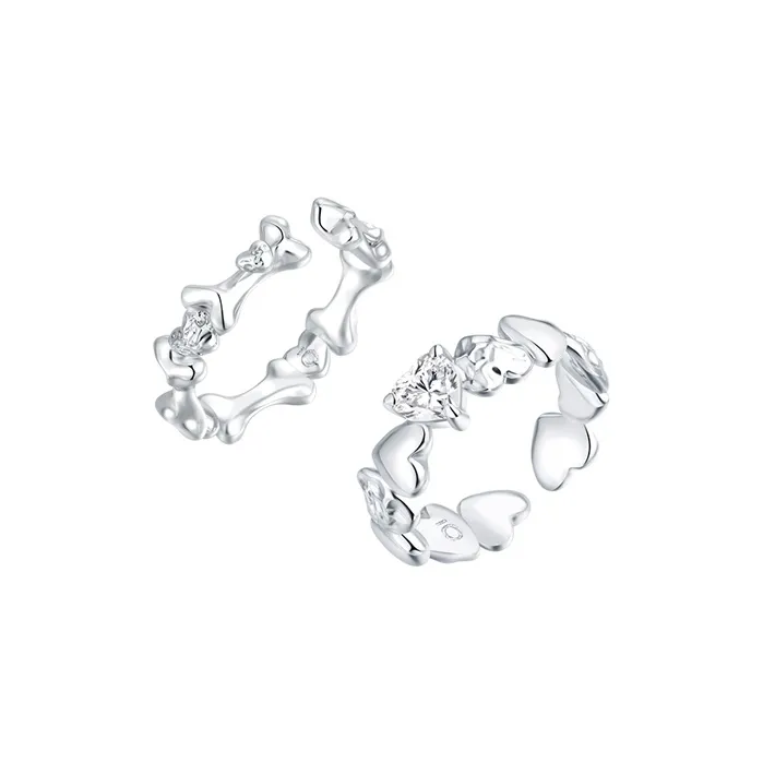 TONE TALE Родиевое покрытие Медный с Цирконом Парные кольца Унисекс Серебряный