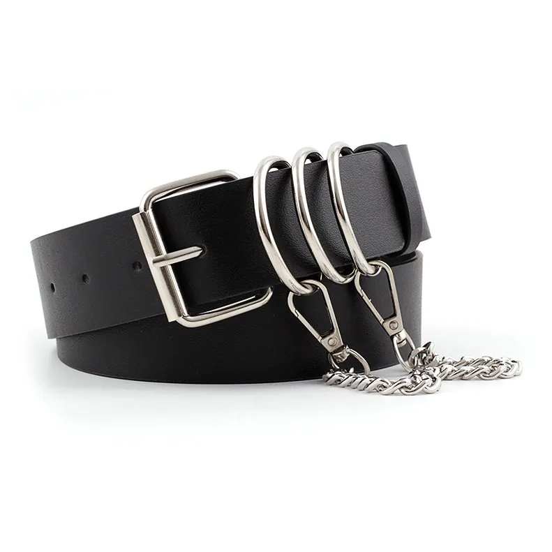FUO Fashion Workplace Casual Fashion Individual Wide Belt Decoration Metal Chain Cow Leather Leather Belts Unisex 3.8cm