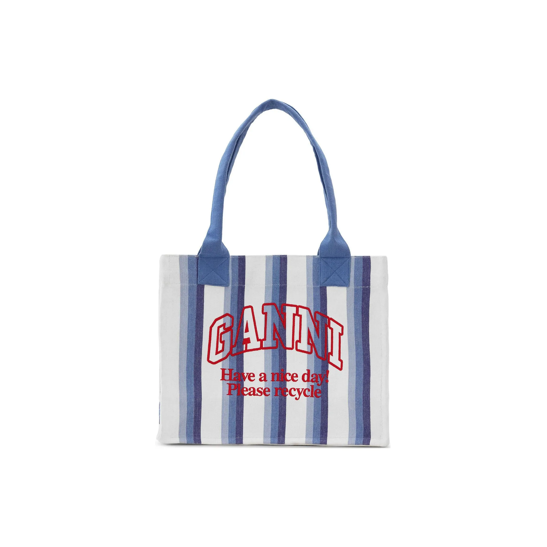 GANNI Холст Одно Плечо Сумка Большая Женская Светло-Синий и Белый