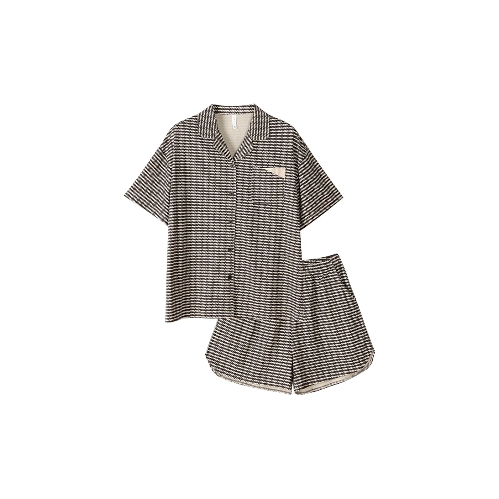 Same Language Пижамный комплект женский черный белый полосы светло-абрикосовый