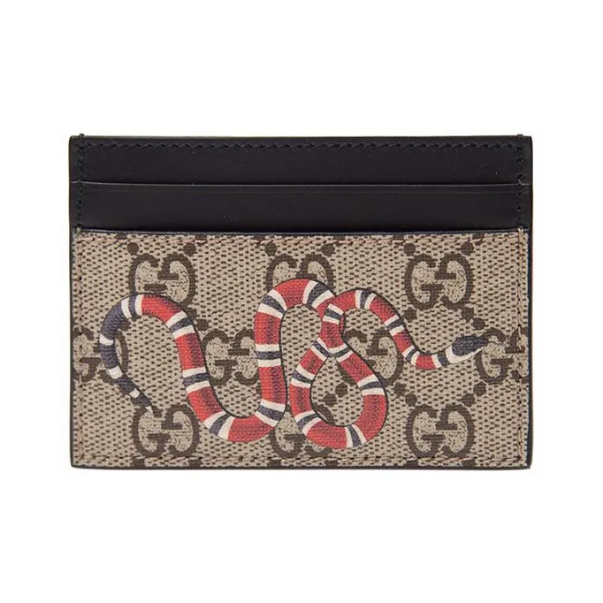 GUCCI Canvas With Leather Card Holder Card Holder Men's Ebony & Black