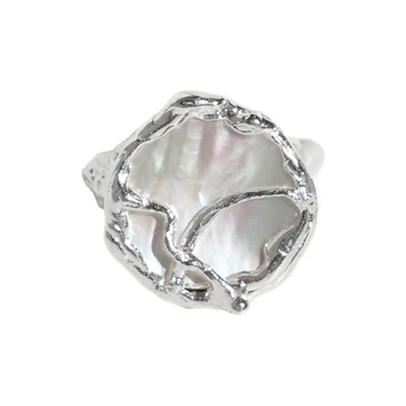 M.Wong Color-Changing Mother-of-Pearl 925 Sterling Silver Girlish Urban-Chic Style Open-Ended Ring Women's