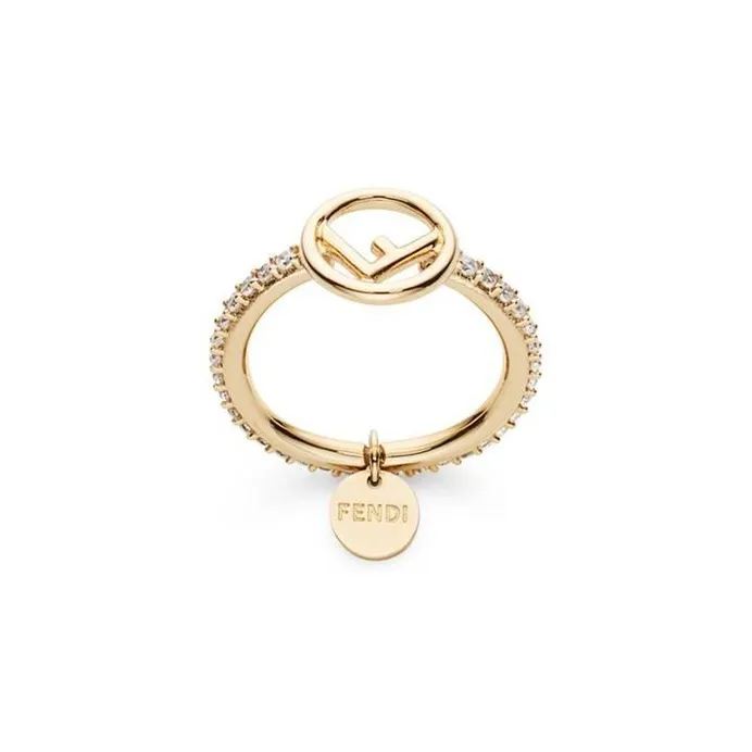 FENDI Zircon Copper Ring Unisex Gold