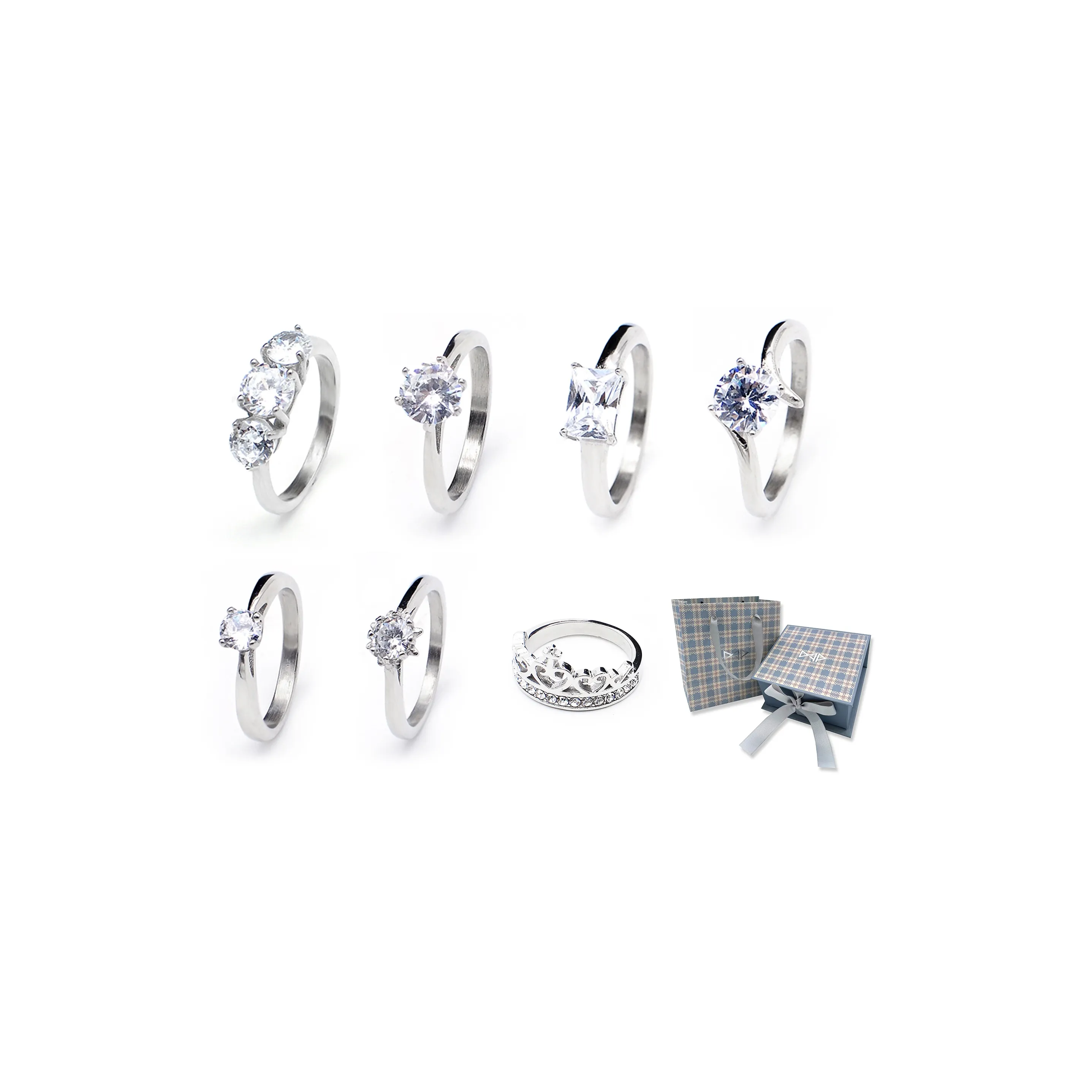 DAP Титановая сталь Кольца Серебряный SEVEN Штука Набор Женские