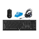 KM100 세트 + HP 헤드셋 + 블루 로고 마우스 패드