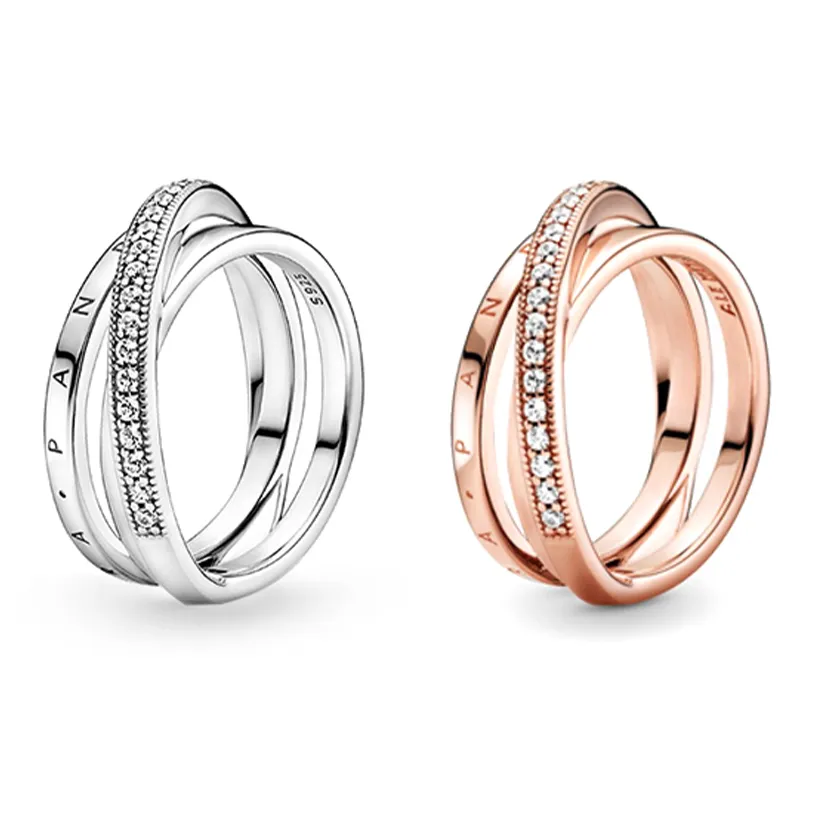 Pandora 925 Sterling Silver Rings Women's Silver/Rose Gold